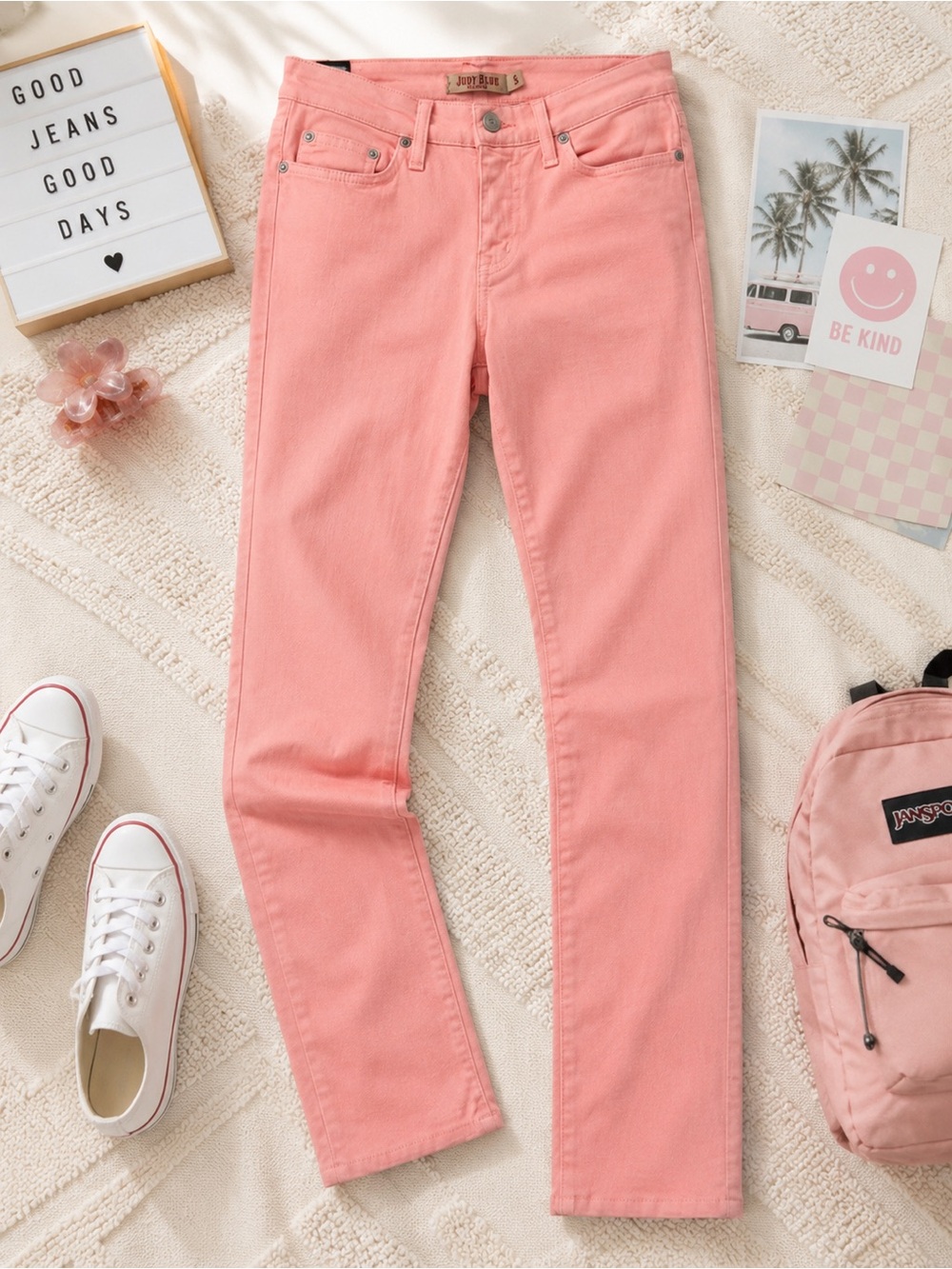 Judy Blue High Waist Button Fly Straight Leg Jeans Pink Size 5